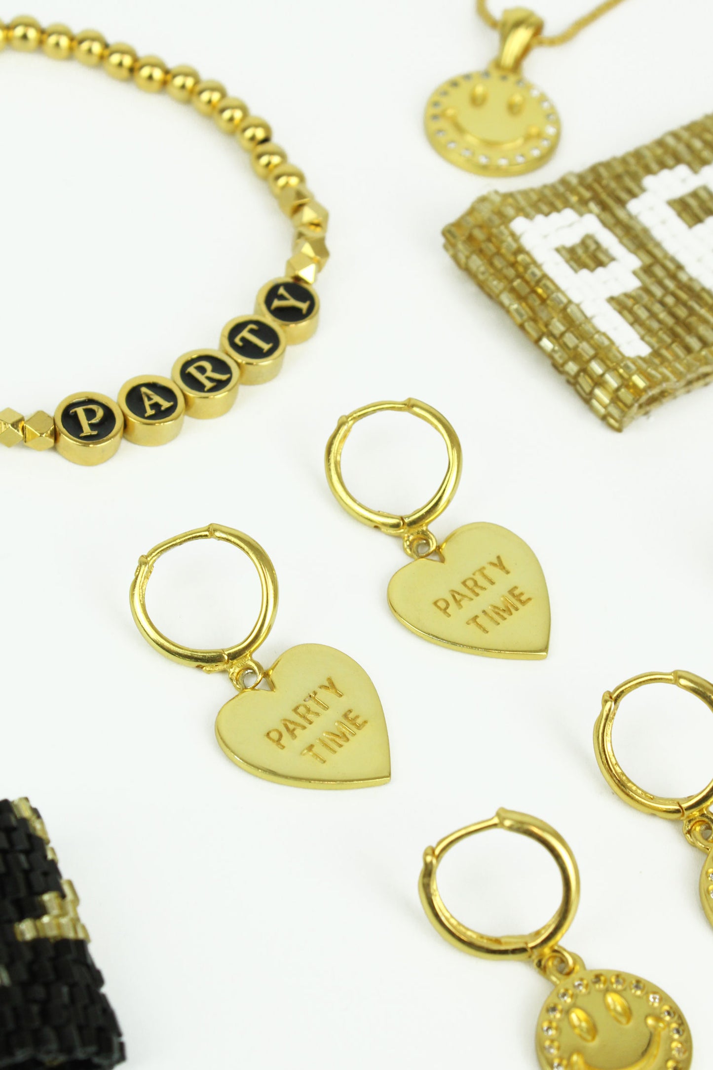 PARTY TIME HEART DROP HUGGIE EARRINGS (8011146461400)