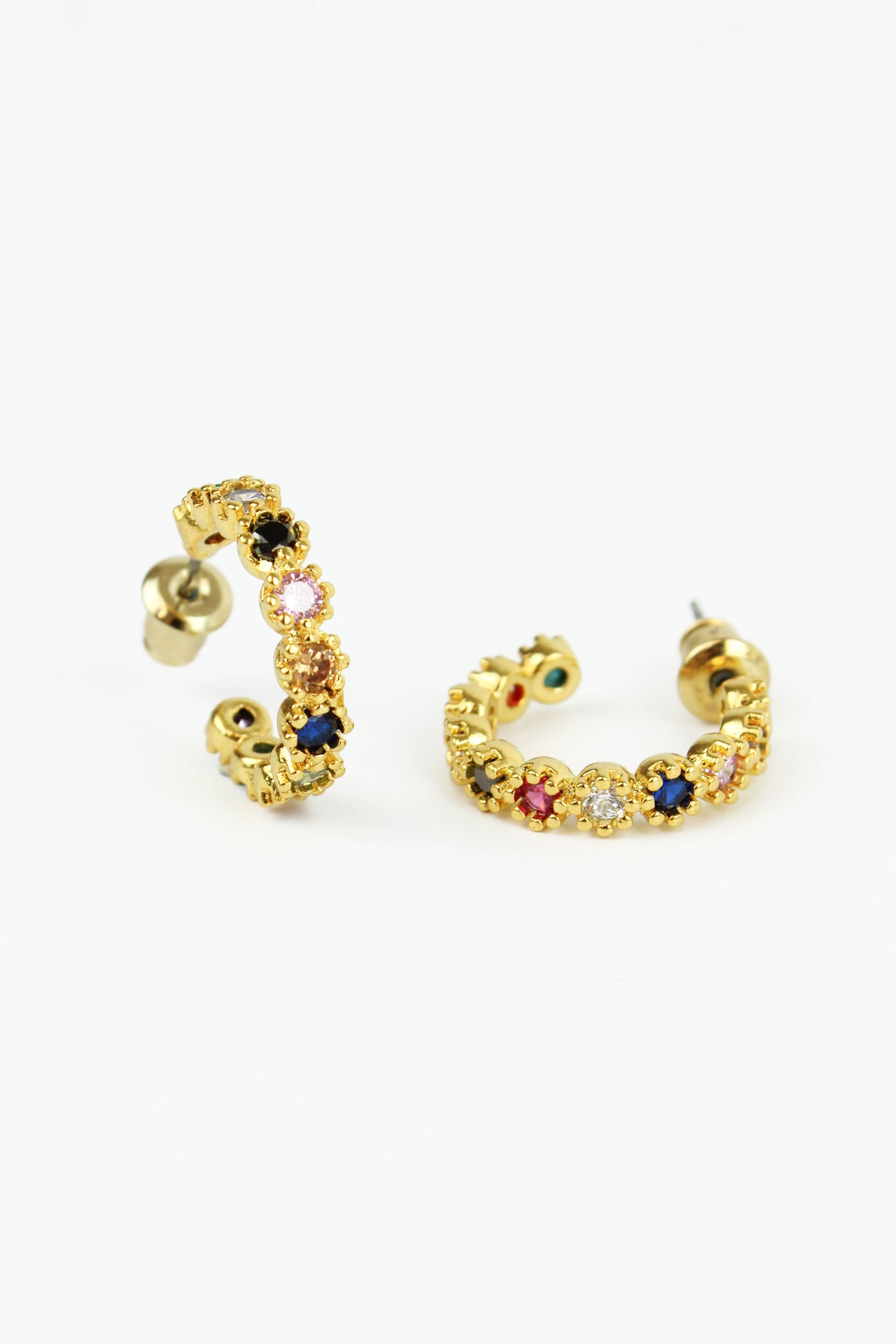 GEMSTONE HOOP STUD EARRINGS (8011138072792)