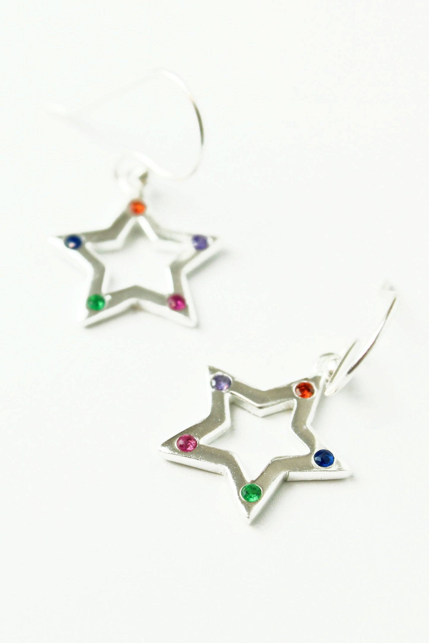 COLOURED CZ STAR SILVER EARRING