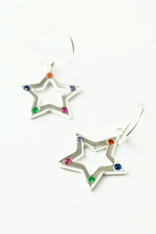 COLOURED CZ STAR SILVER EARRING