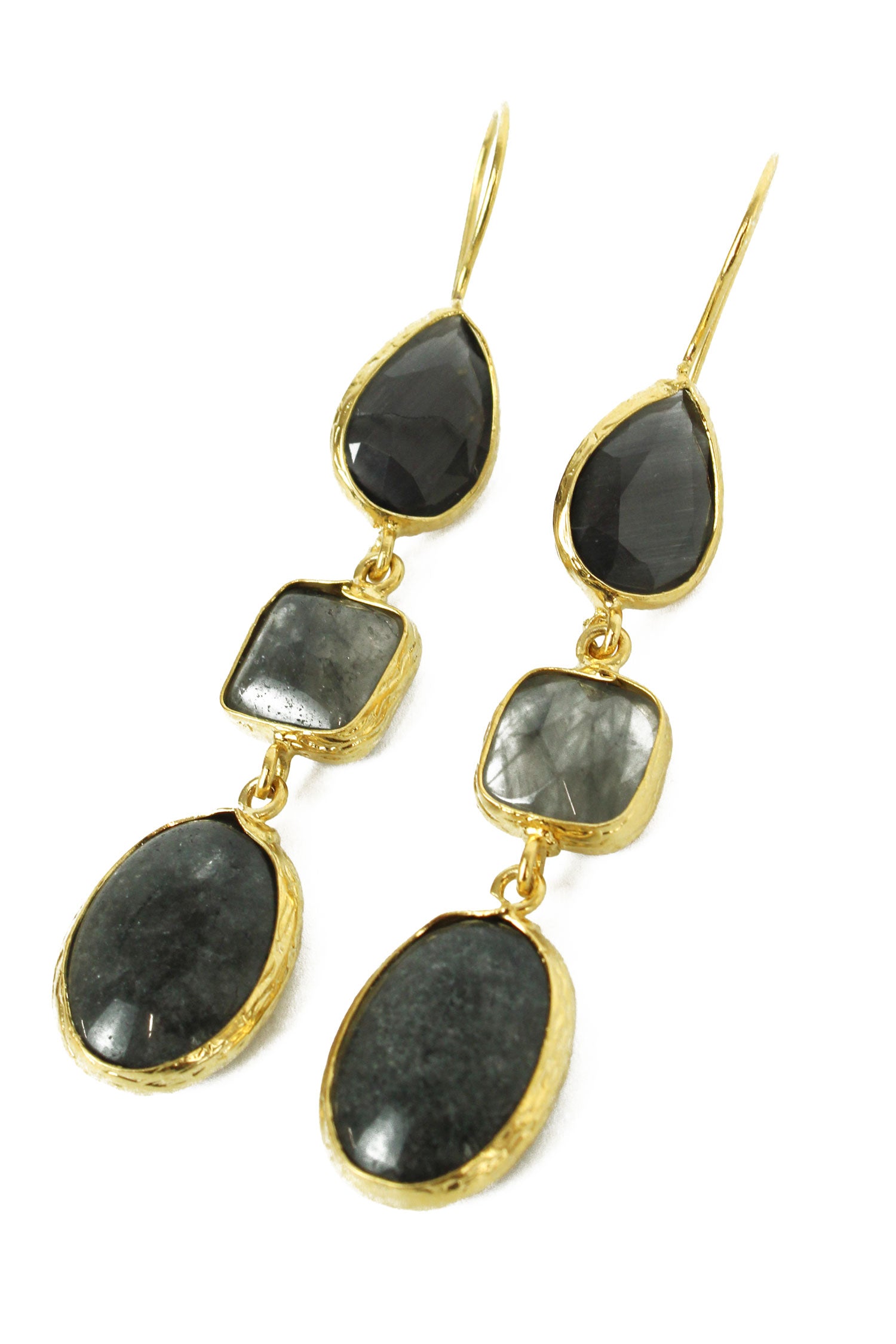 BLACK/GREY THREE DROP EARRINGS (8024320835800)