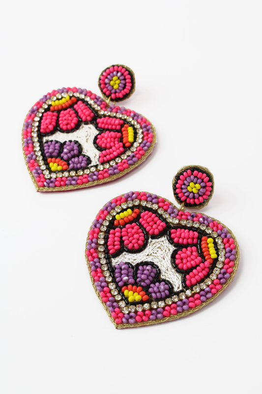 PINK FLOWER HEART EARRINGS (8032505069784)
