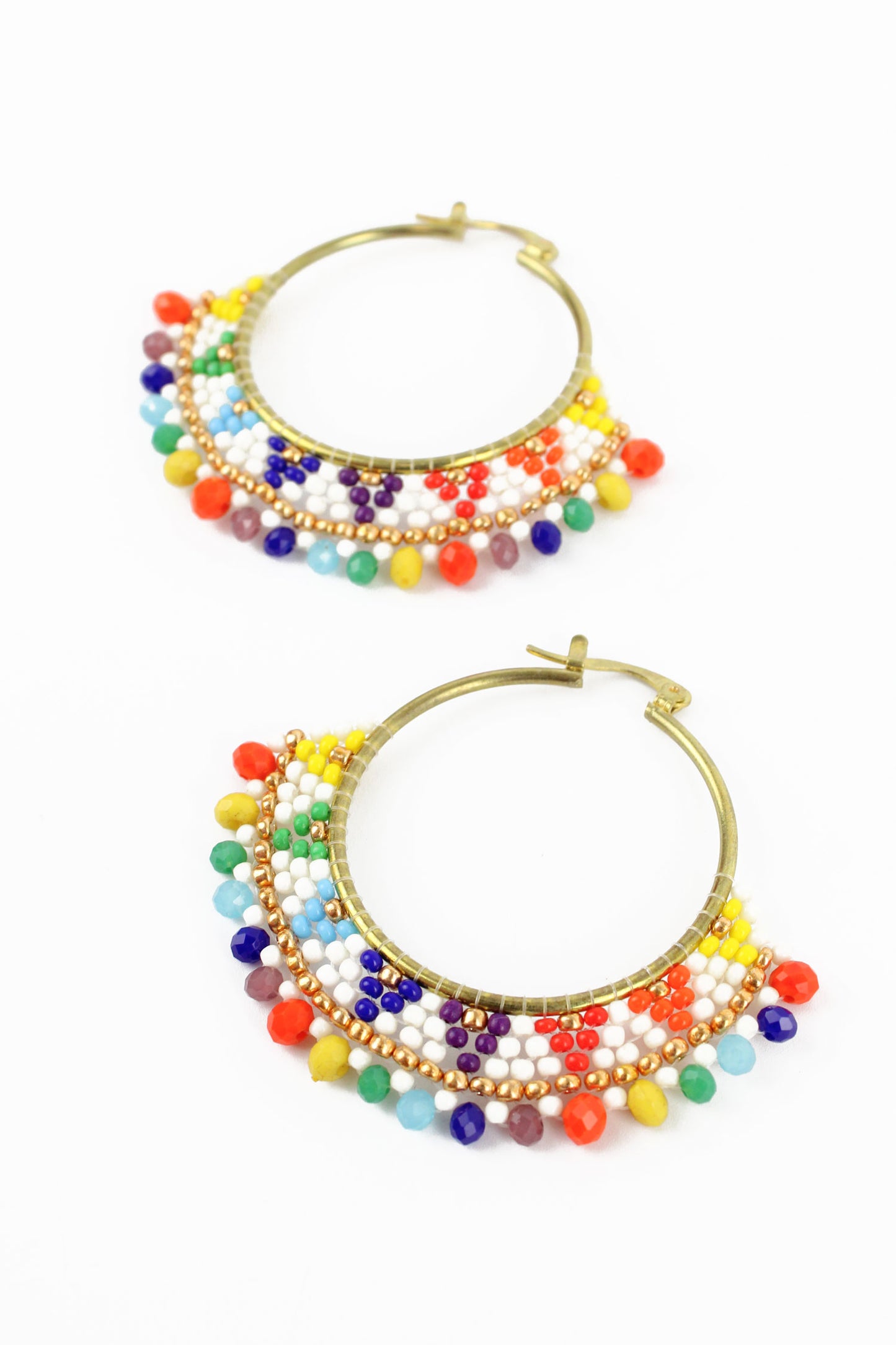 RAINBOW ROUND BEADED HOOP EARRINGS (8107215880408)