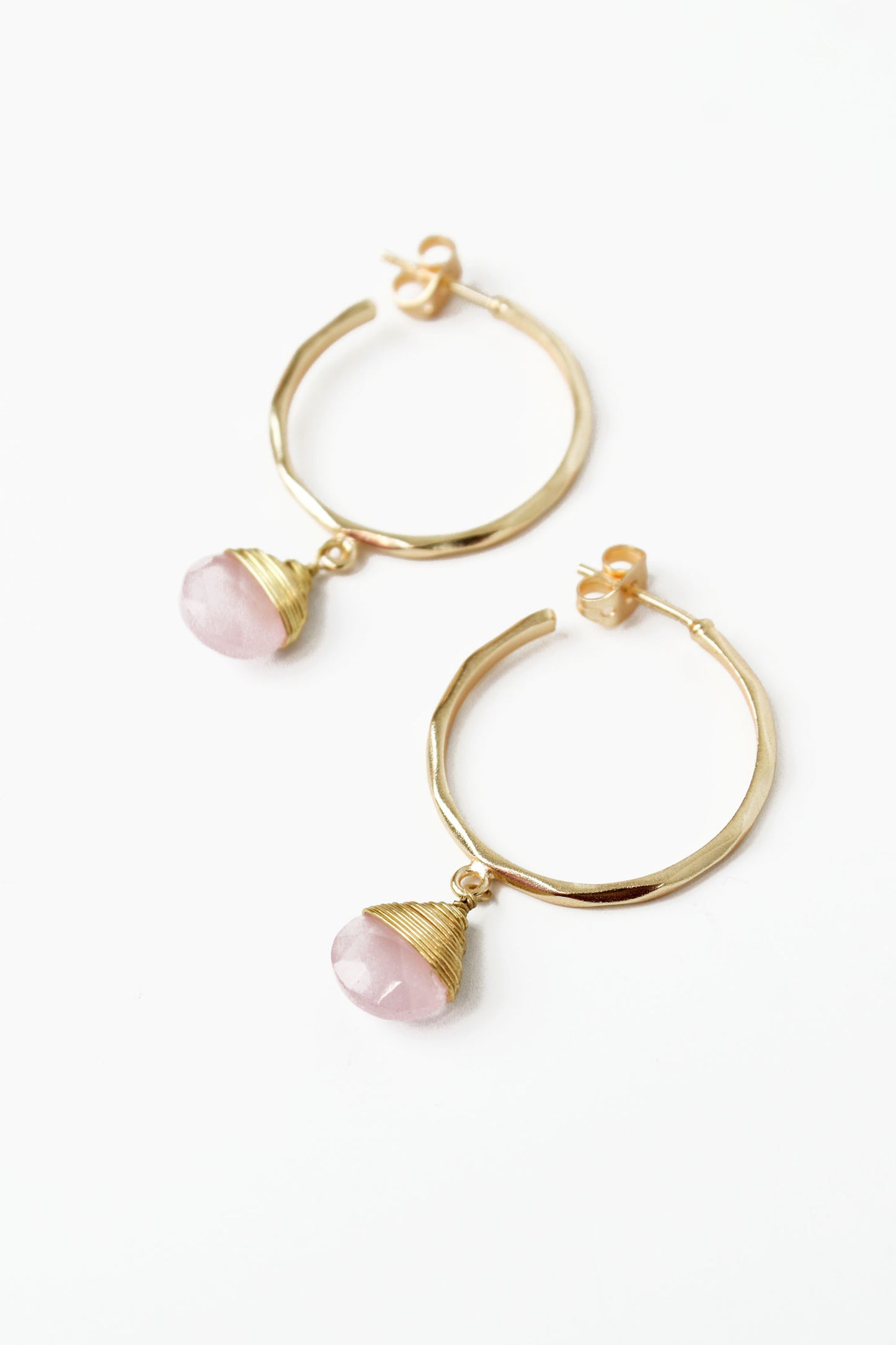 GOLD ROSE QUARTZ HAMMERED HOOPS (8113736876248)