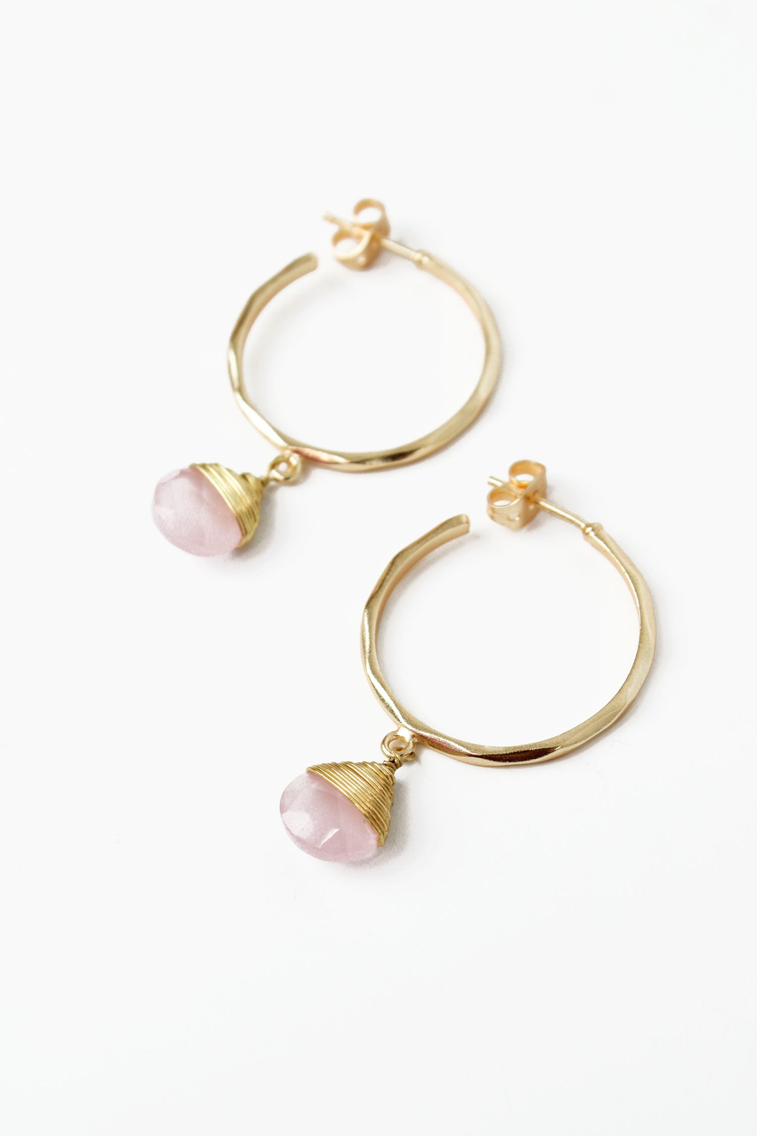 GOLD ROSE QUARTZ HAMMERED HOOPS (8113736876248)