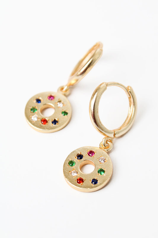 GOLD RAINBOW CZ CIRCLE HOOPS (8113740382424)