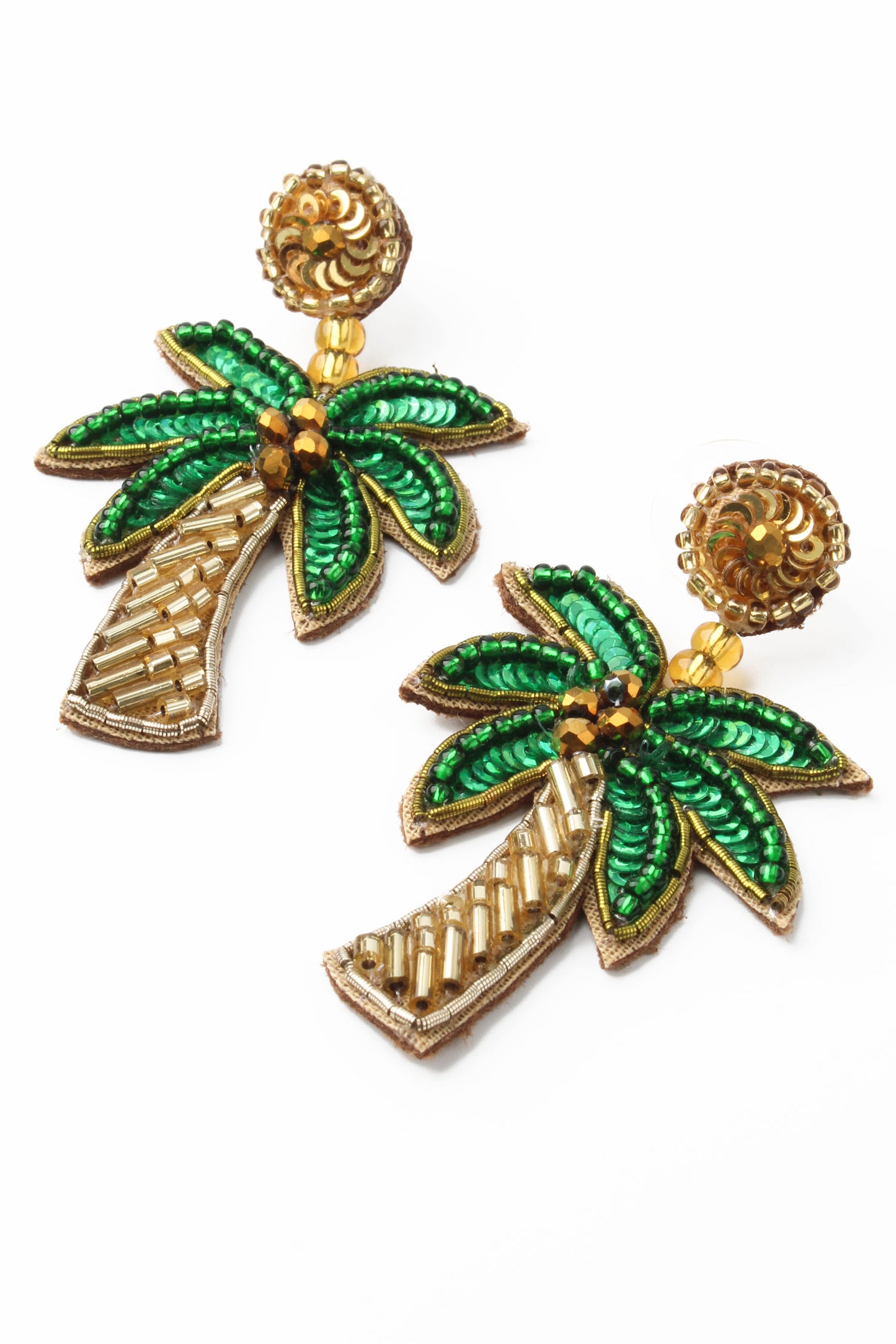 GOLD AND GREEN PALM TREE EARRINGS