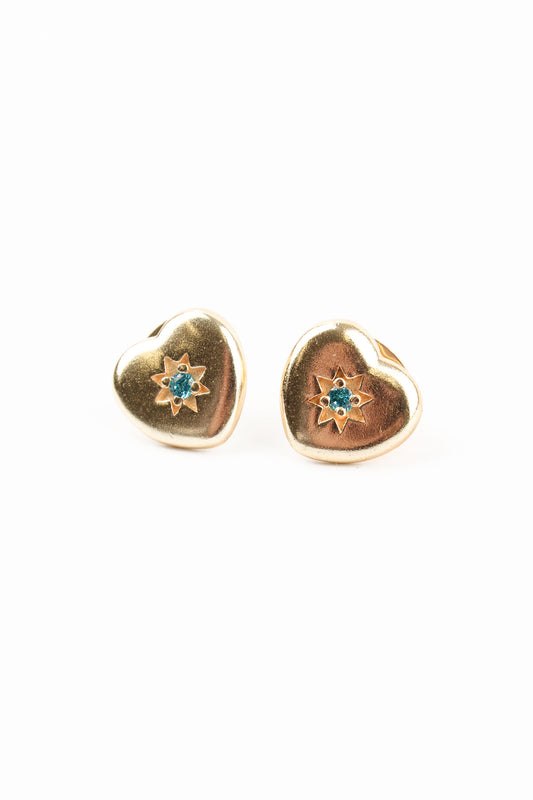 BLUE CRYSTAL GOLD HEART STARBURST STUDS
