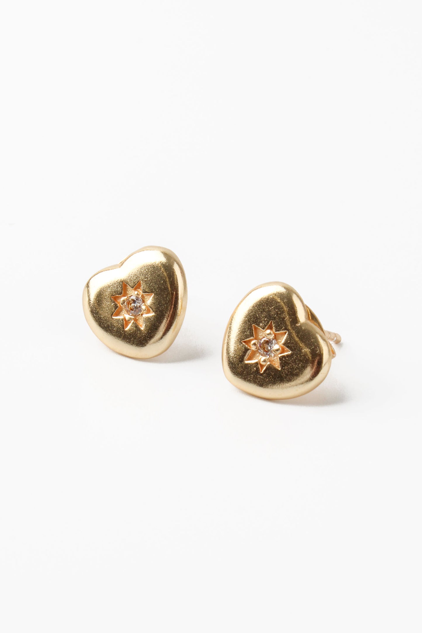 WHITE CRYSTAL GOLD HEART STARBURST STUDS