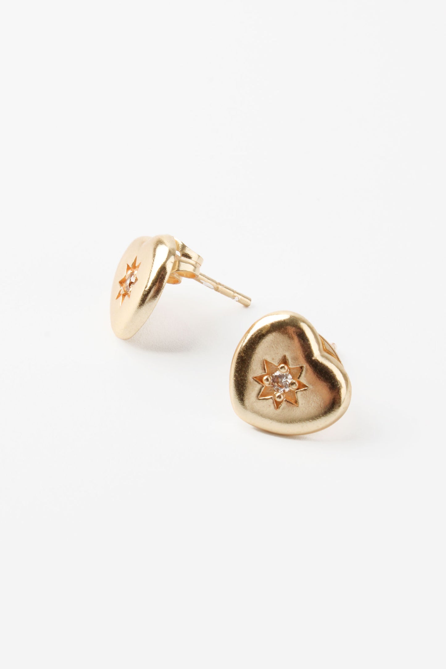 WHITE CRYSTAL GOLD HEART STARBURST STUDS