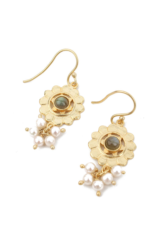 FLOWER AND PEARL DROP EARRINGS