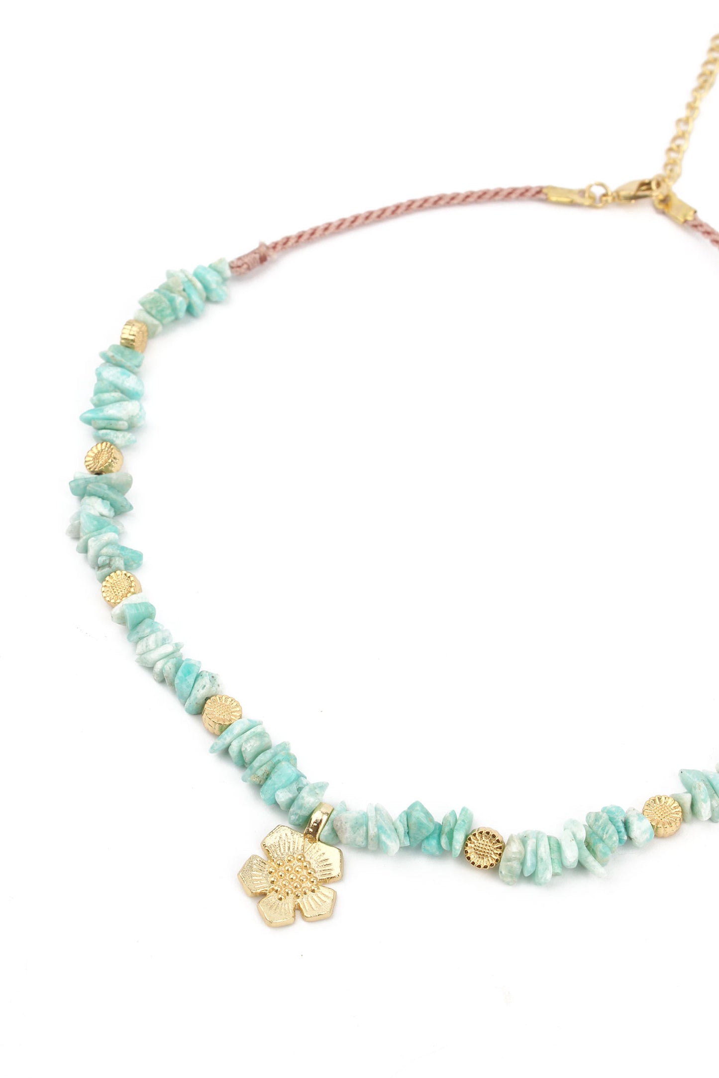 FLOWER PENDANT ON AQUA BLUE STONE NECKLACE