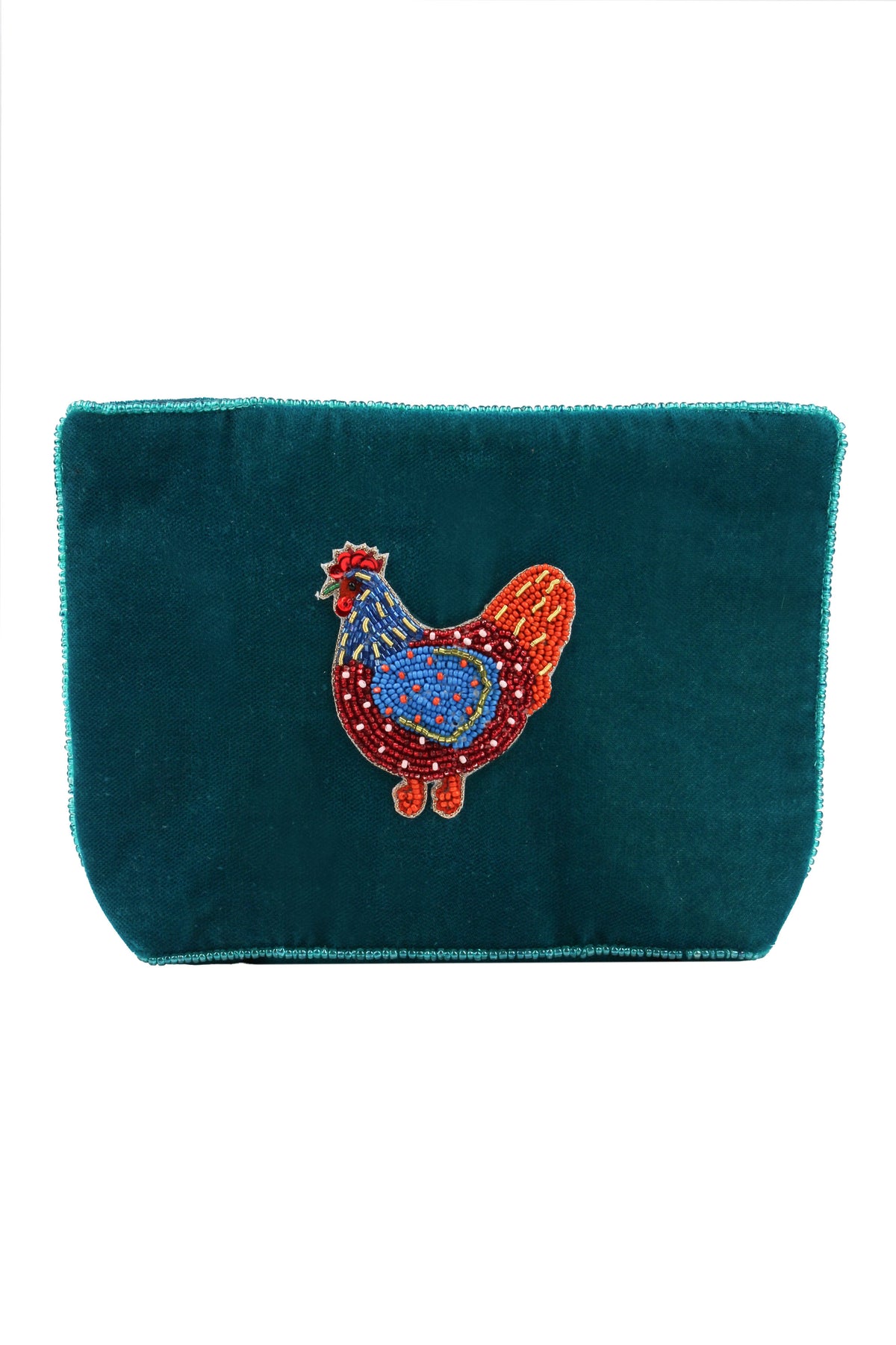FOLK CHICKEN ON TEAL MEDIUM POUCH