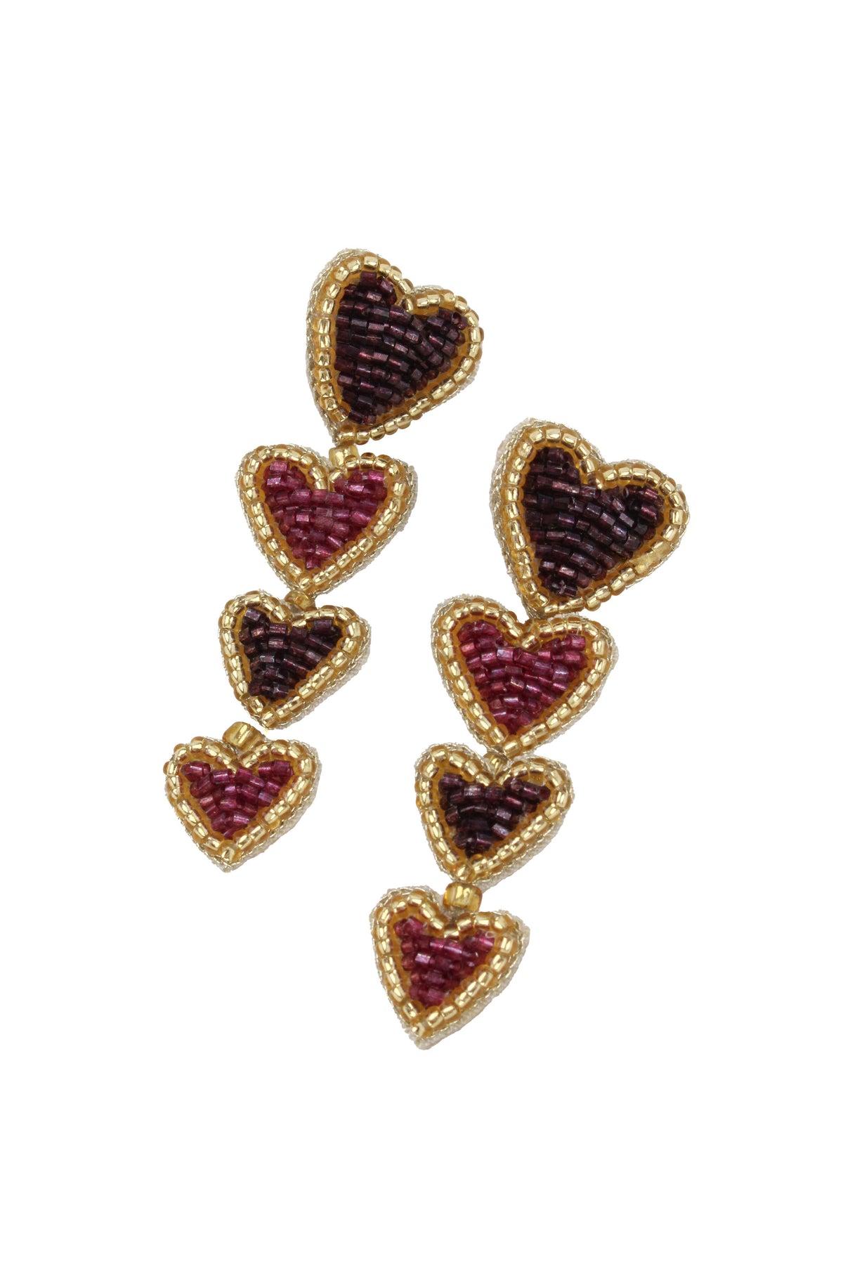 FOUR PURPLE HEART BEADED EARRINGS