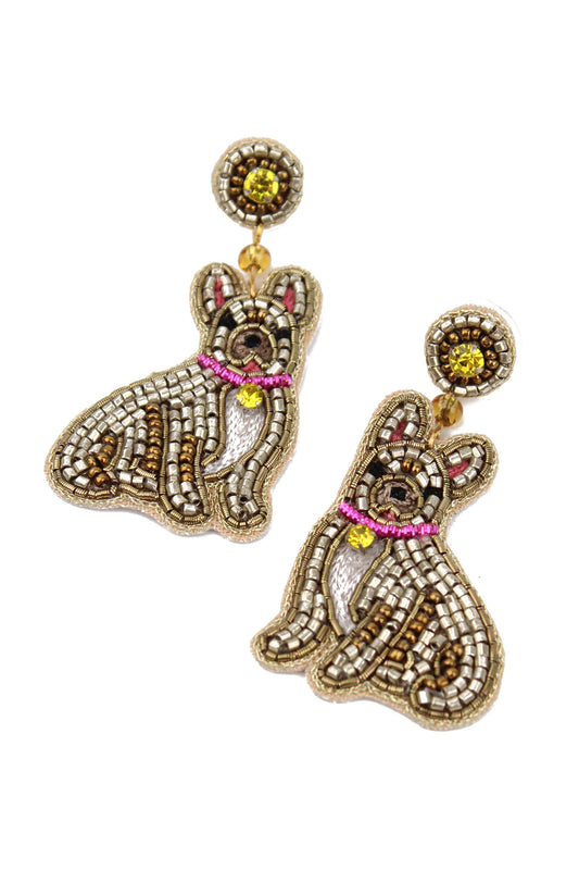 FRENCH BULLDOG BEADED EARRINGS
