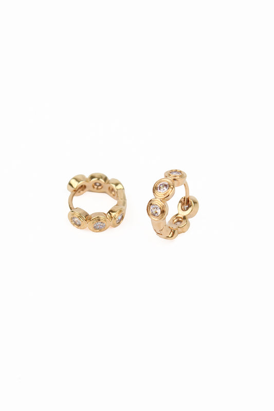GOLD AND CZ MINI CIRCLE HUGGIE EARRINGS