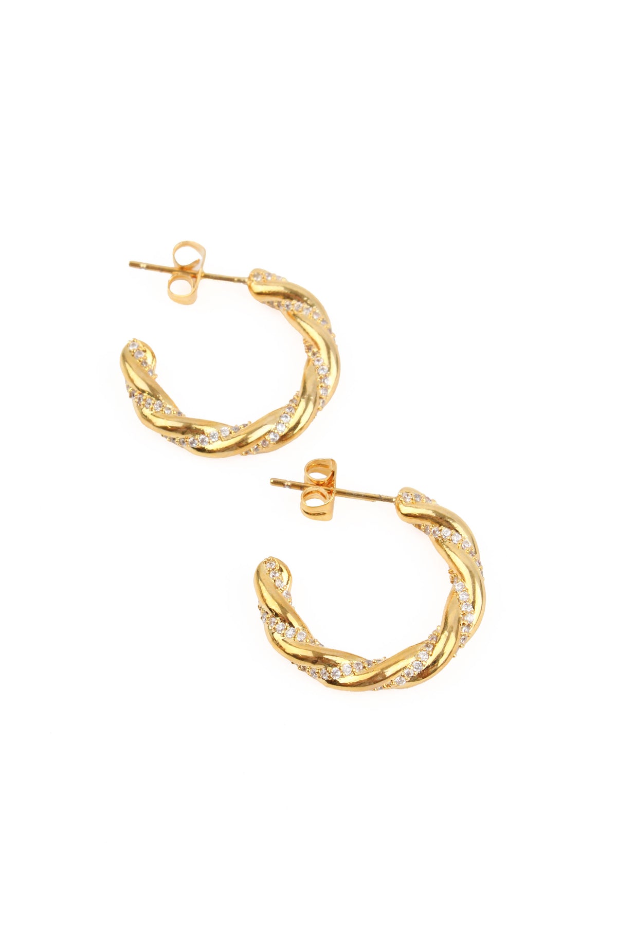 GOLD AND CZ TWIST HOOP EARRINGS