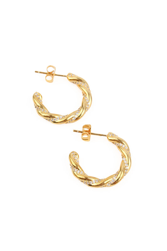 GOLD AND CZ TWIST HOOP EARRINGS