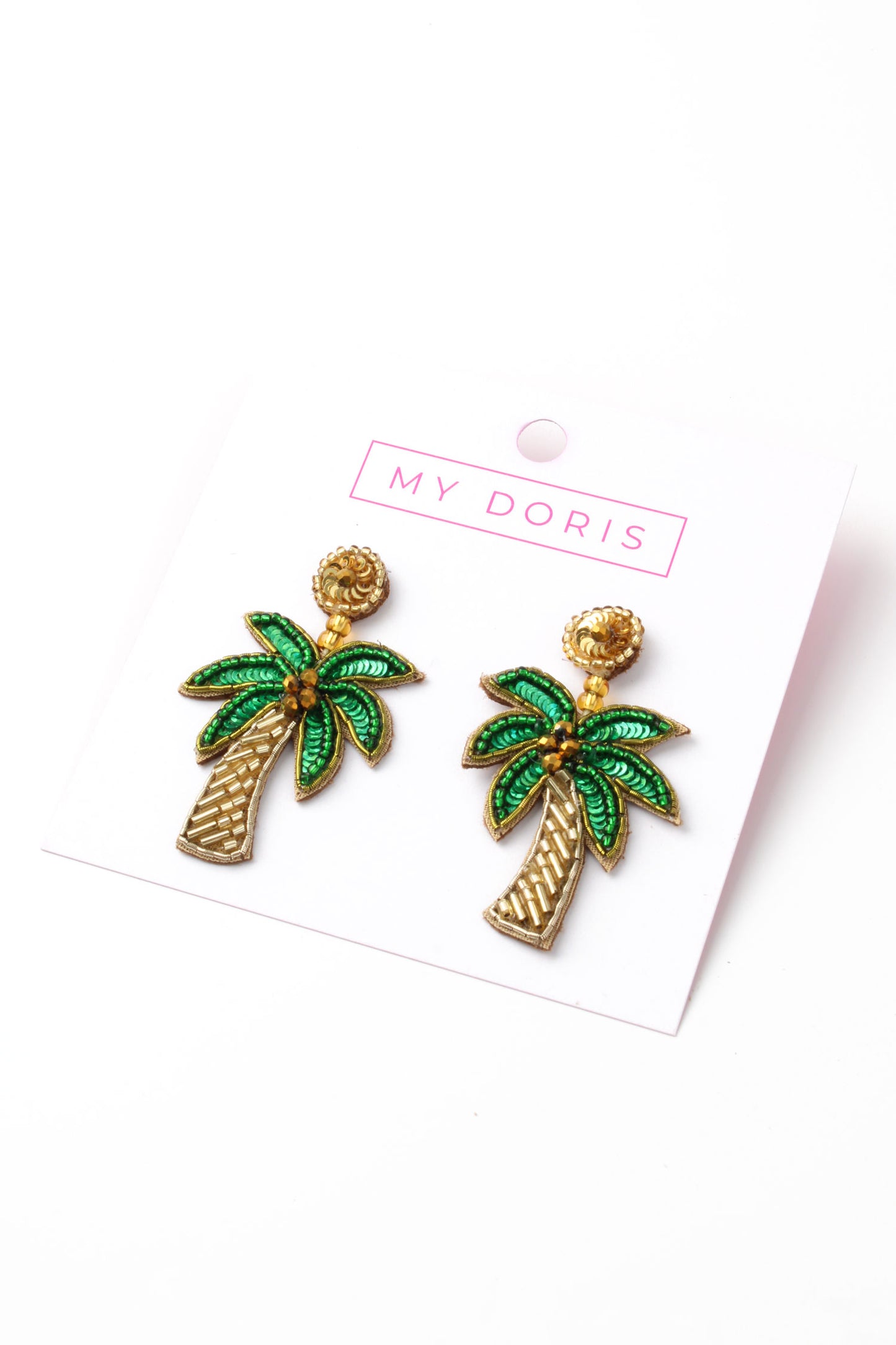 GOLD AND GREEN PALM TREE EARRINGS