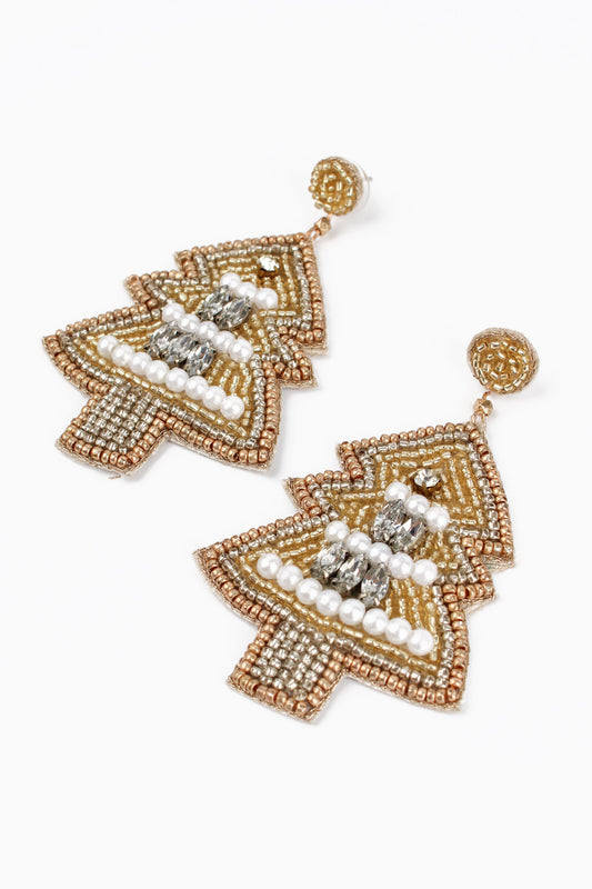 GOLD AND PEARL CHRISTMAS TREE EARRING