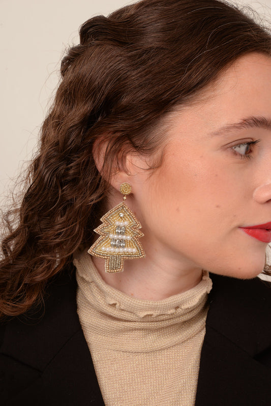 GOLD AND PEARL CHRISTMAS TREE EARRING