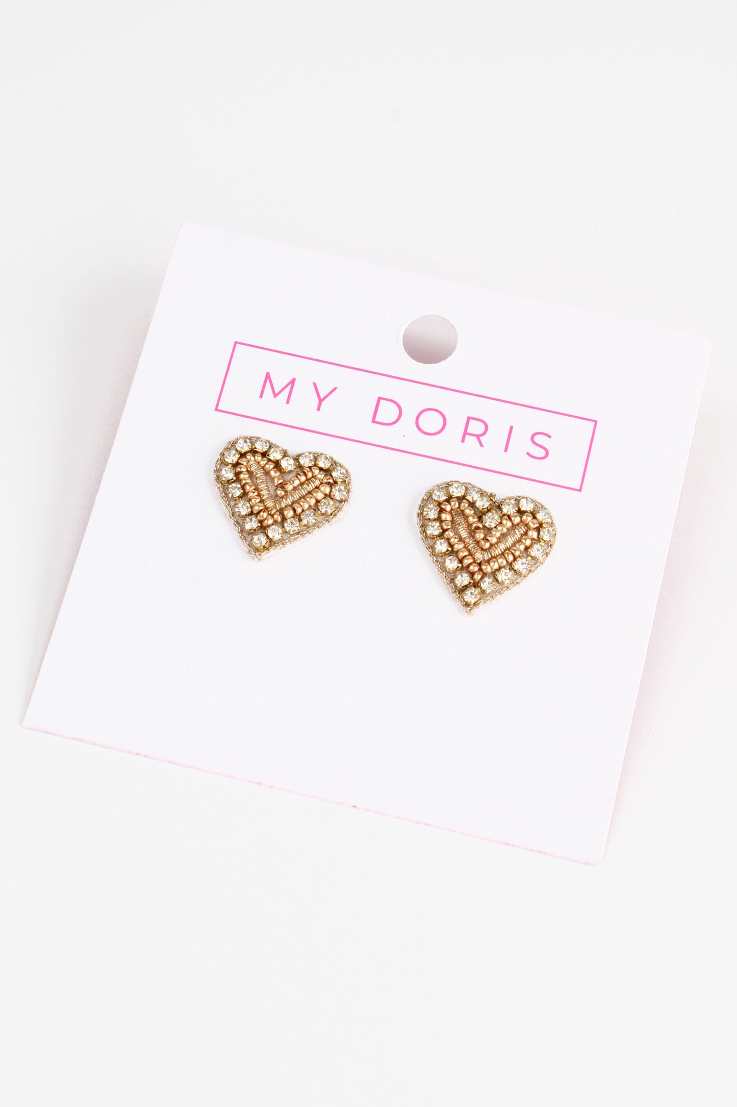 GLITZY GOLD BEADED HEART STUDS
