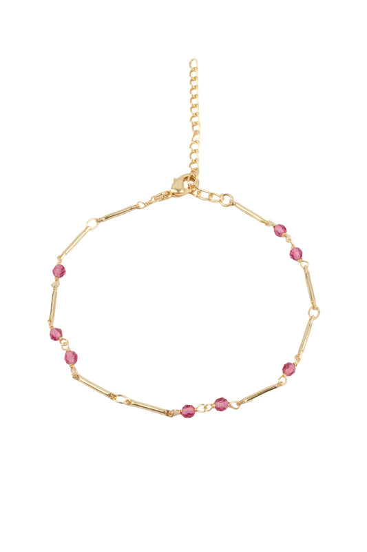 GOLD CHAIN BRACELET WITH PINK CRYSTAL BEADS