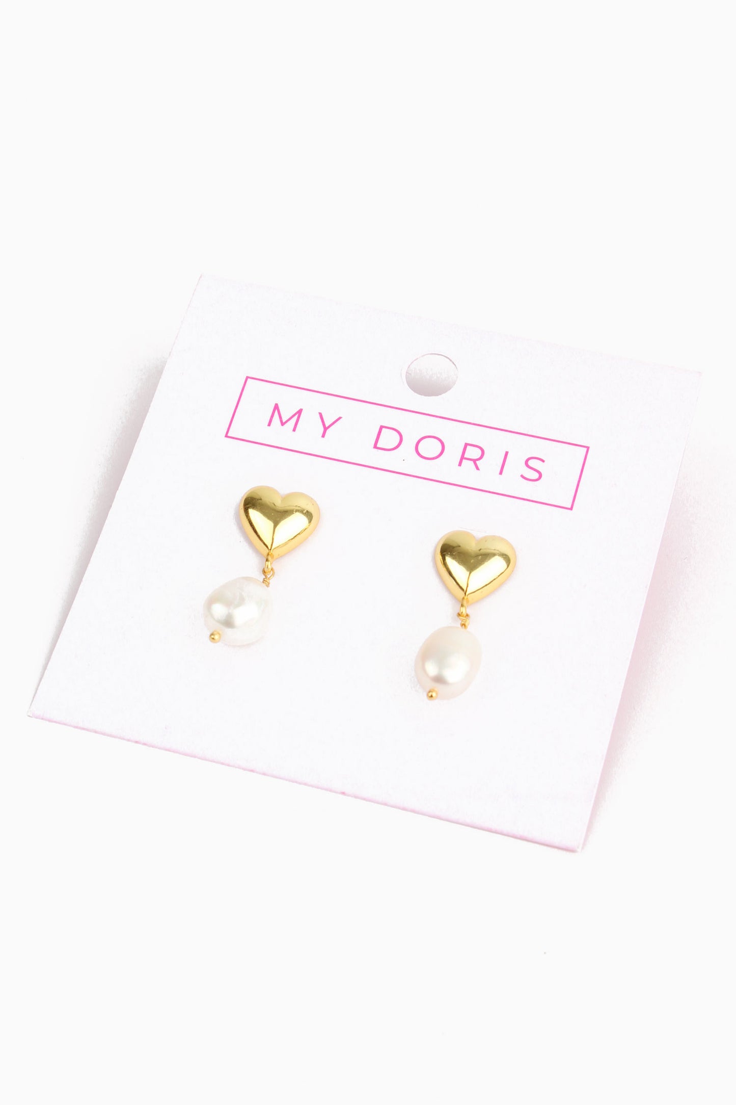 GOLD CHUNKY HEART STUDS WITH FRESH WATER PEARL DROP