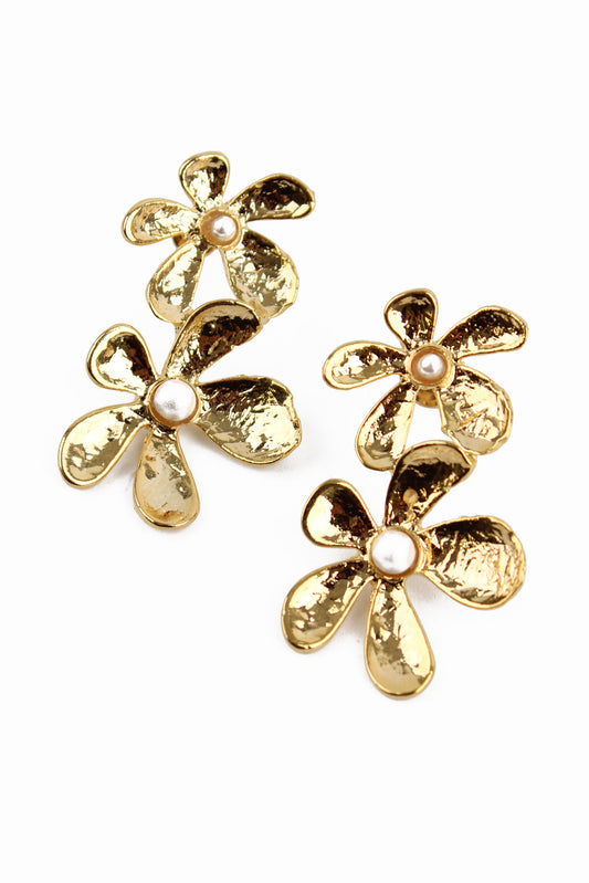 GOLD DOUBLE FLOWER PEARL DROPS