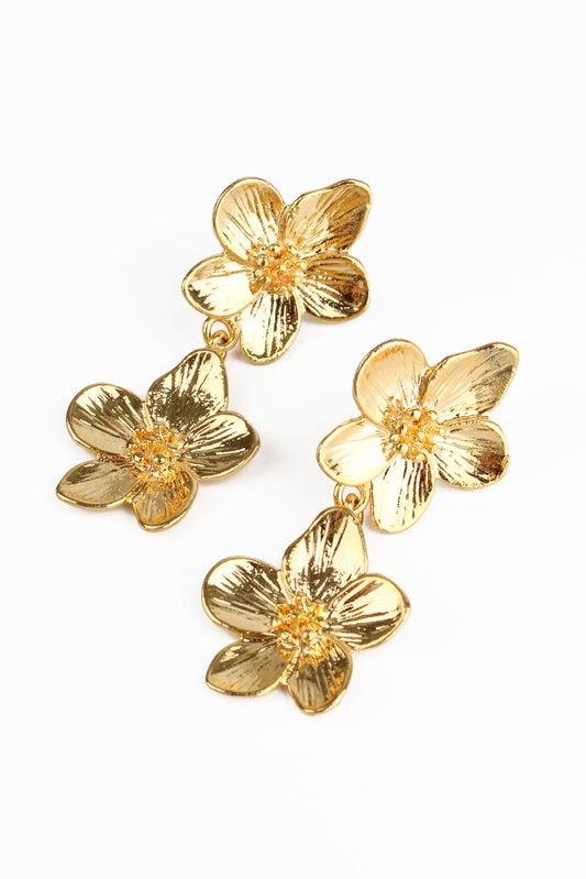 GOLD FLOWER DOUBLE EARRING