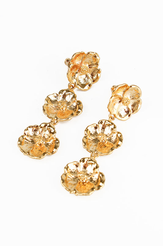 GOLD FLOWER TRIPLE EARRING