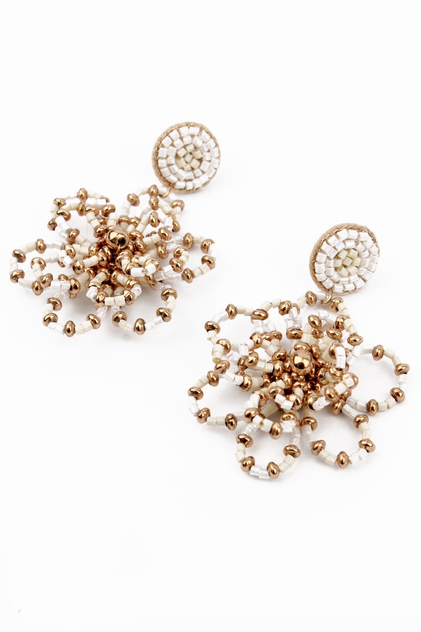 GOLD PEARL BEADED FLOWER EARRINGS