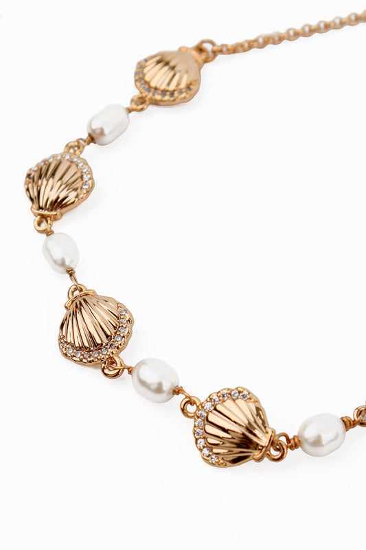 GOLD SHELL AND PEARL BRACELET