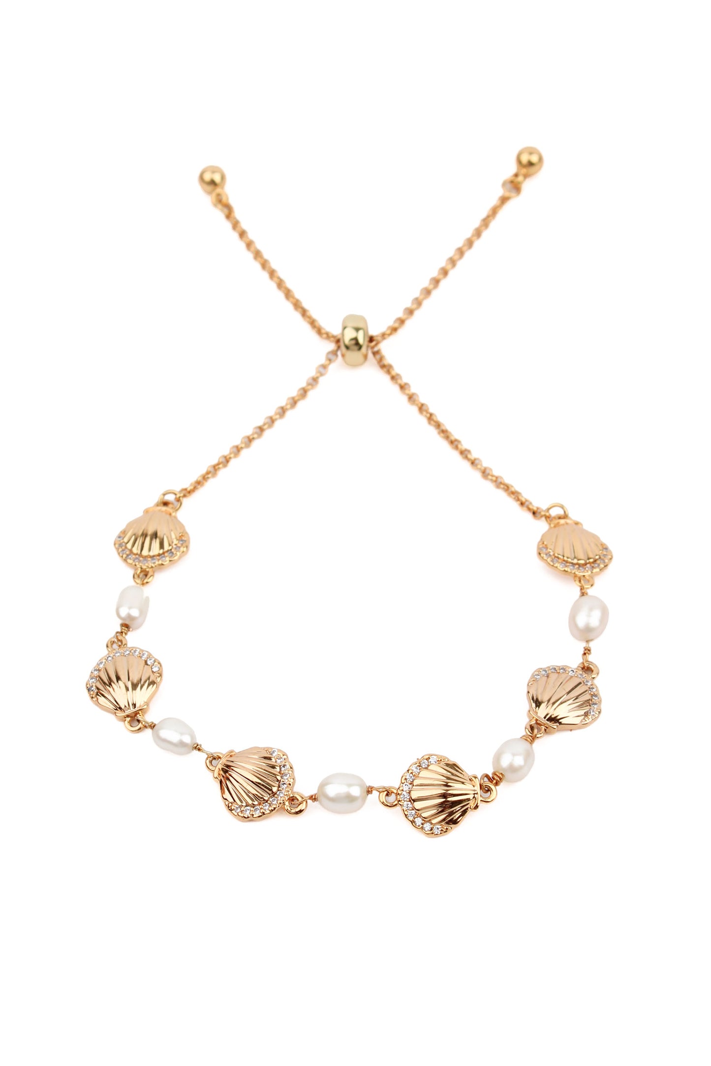 GOLD SHELL AND PEARL BRACELET