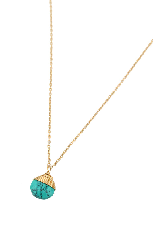 GOLD TURQUOISE BLUE WRAPPED PENDANT
