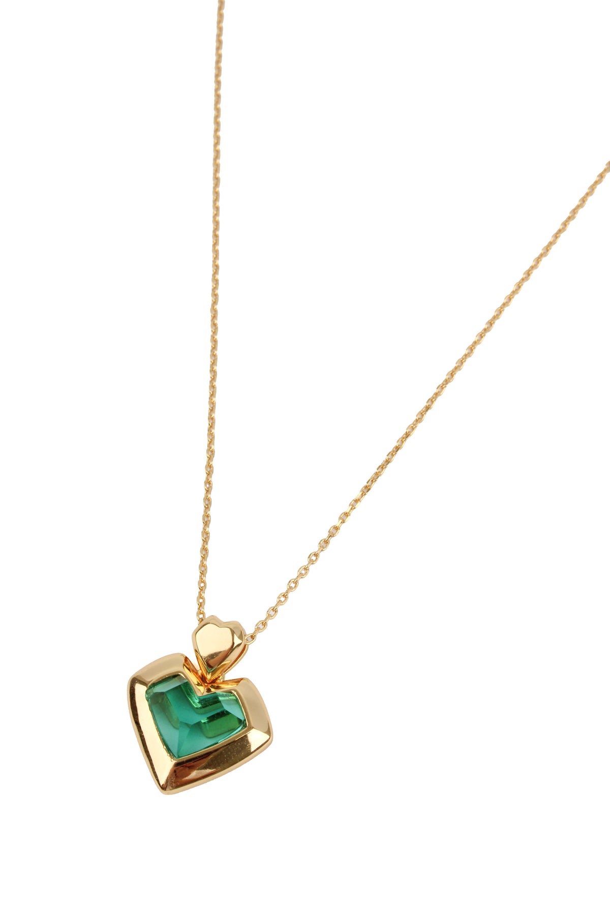 GREEN GLASS HEART GOLD NECKLACE