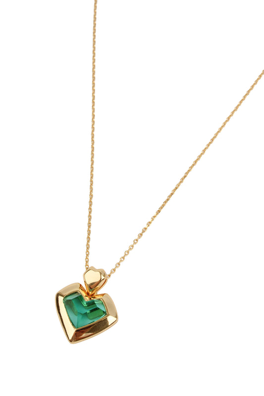 GREEN GLASS HEART GOLD NECKLACE