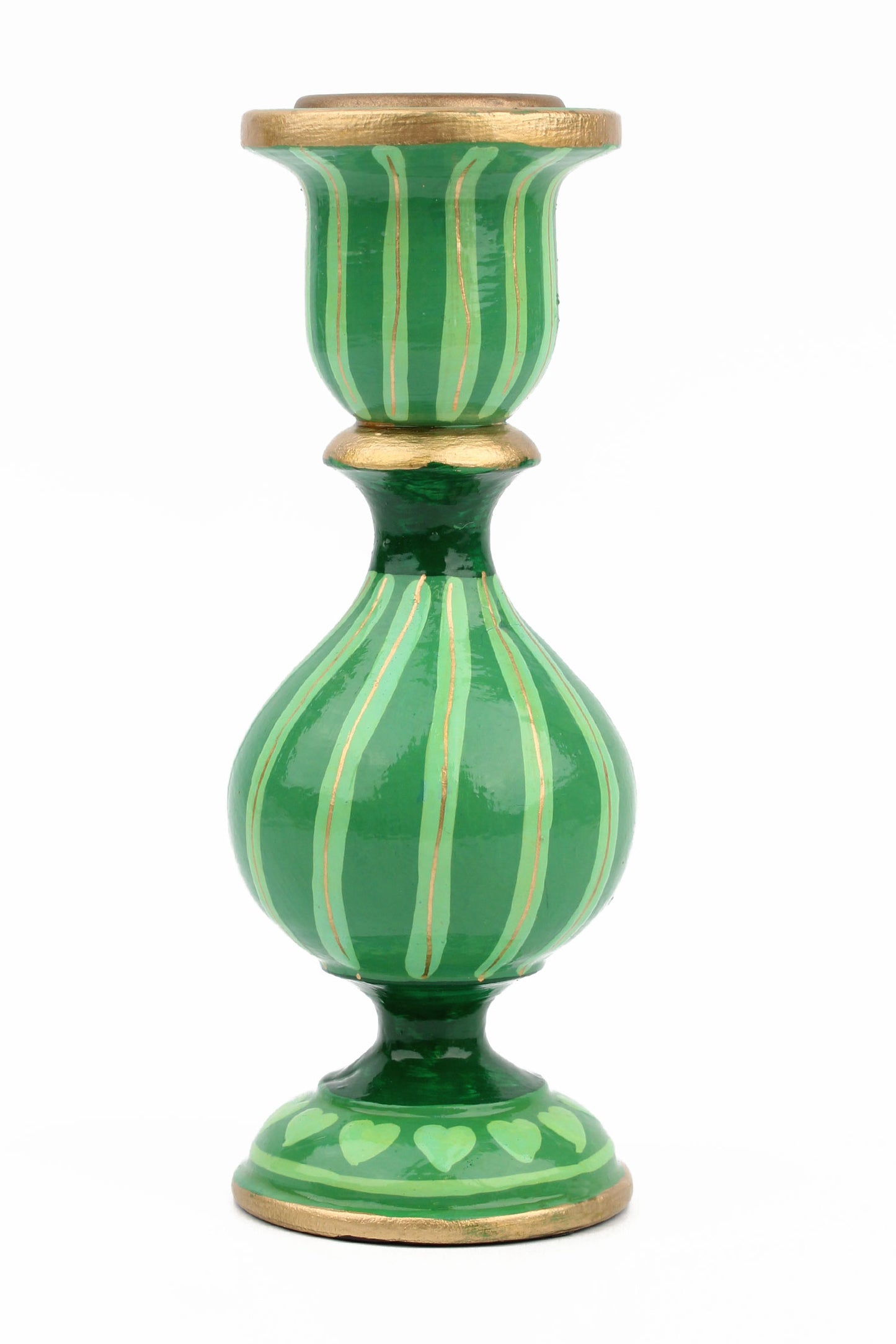 GREEN STRIPE SMALL CANDLESTICK HOLDER