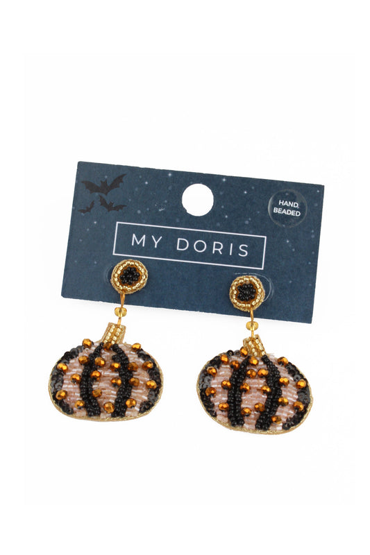 HALLOWEEN BLACK AND GOLD PUMPKIN BEADED EARRINGS