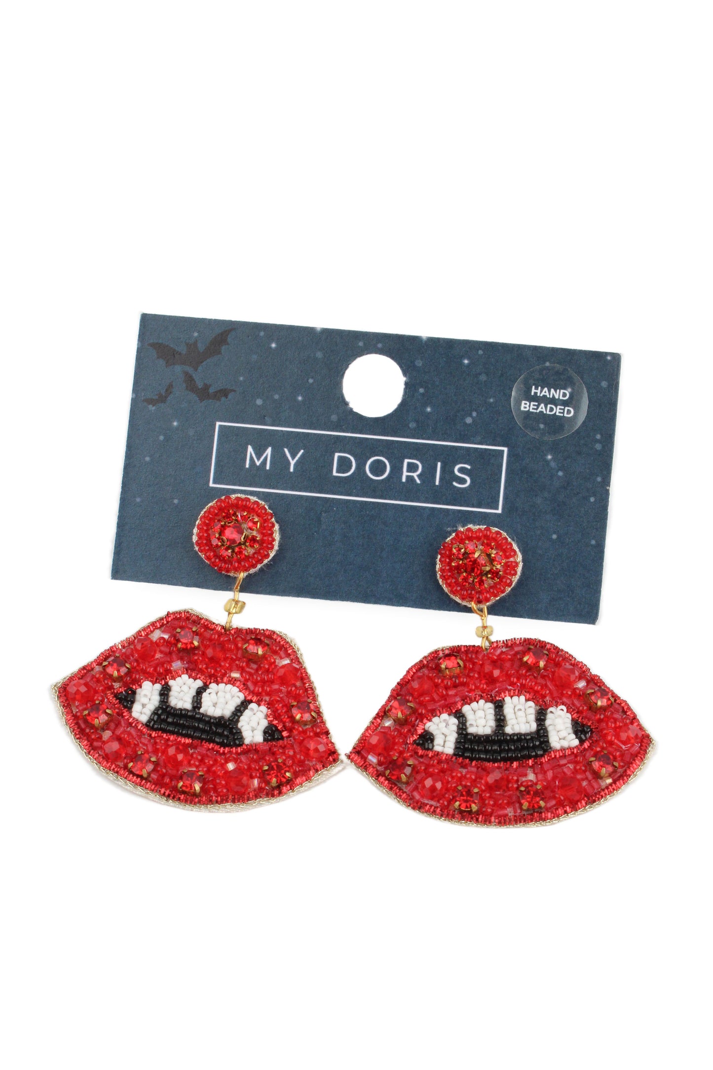 HALLOWEEN RED LIPS AND FANG BEADED EARRINGS