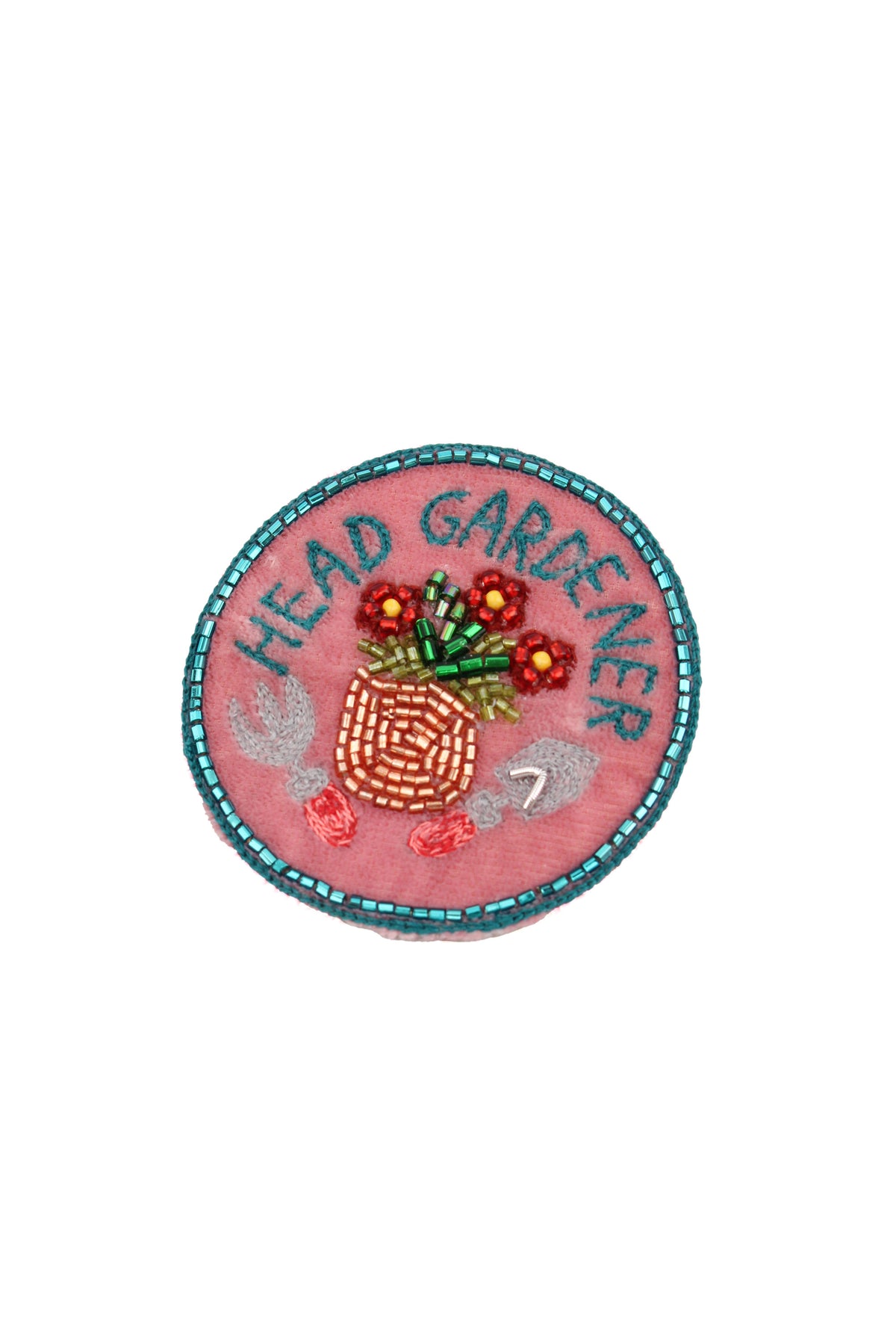 HEAD GARDENER ON PINK BROOCH