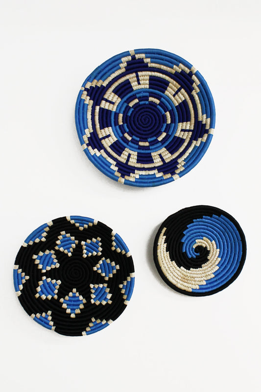 DECORATIVE WALL BASKET - BLACK, BLUE & NATURAL: PACK OF 3 (7991733158104)