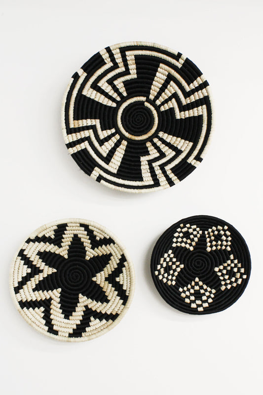 DECORATIVE WALL BASKET - BLACK & NATURAL: PACK OF 3 (7991736434904)