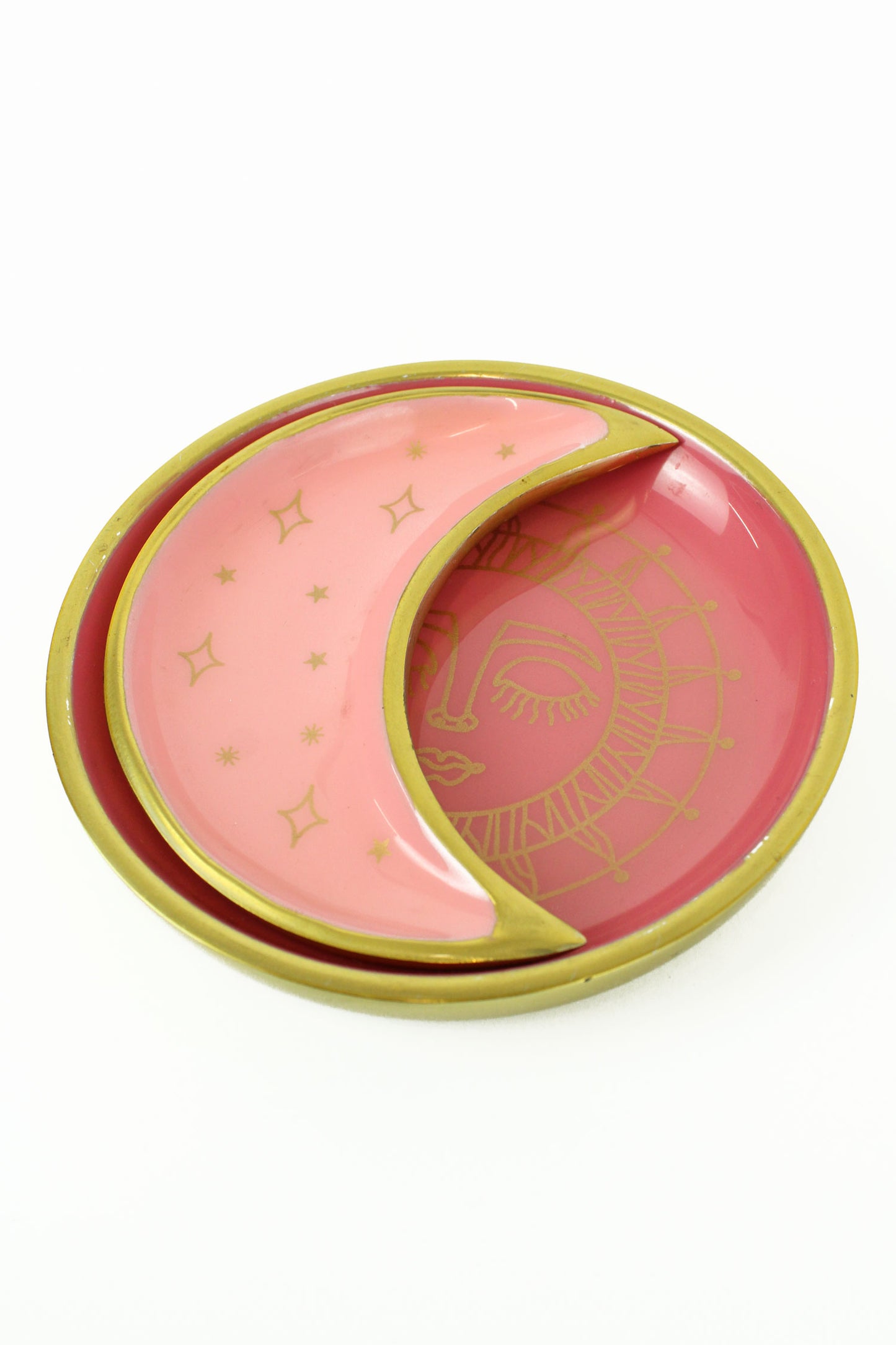 ENAMEL SUN FACE & CRESCENT MOON TRINKET DISH PINK (8034575679704)