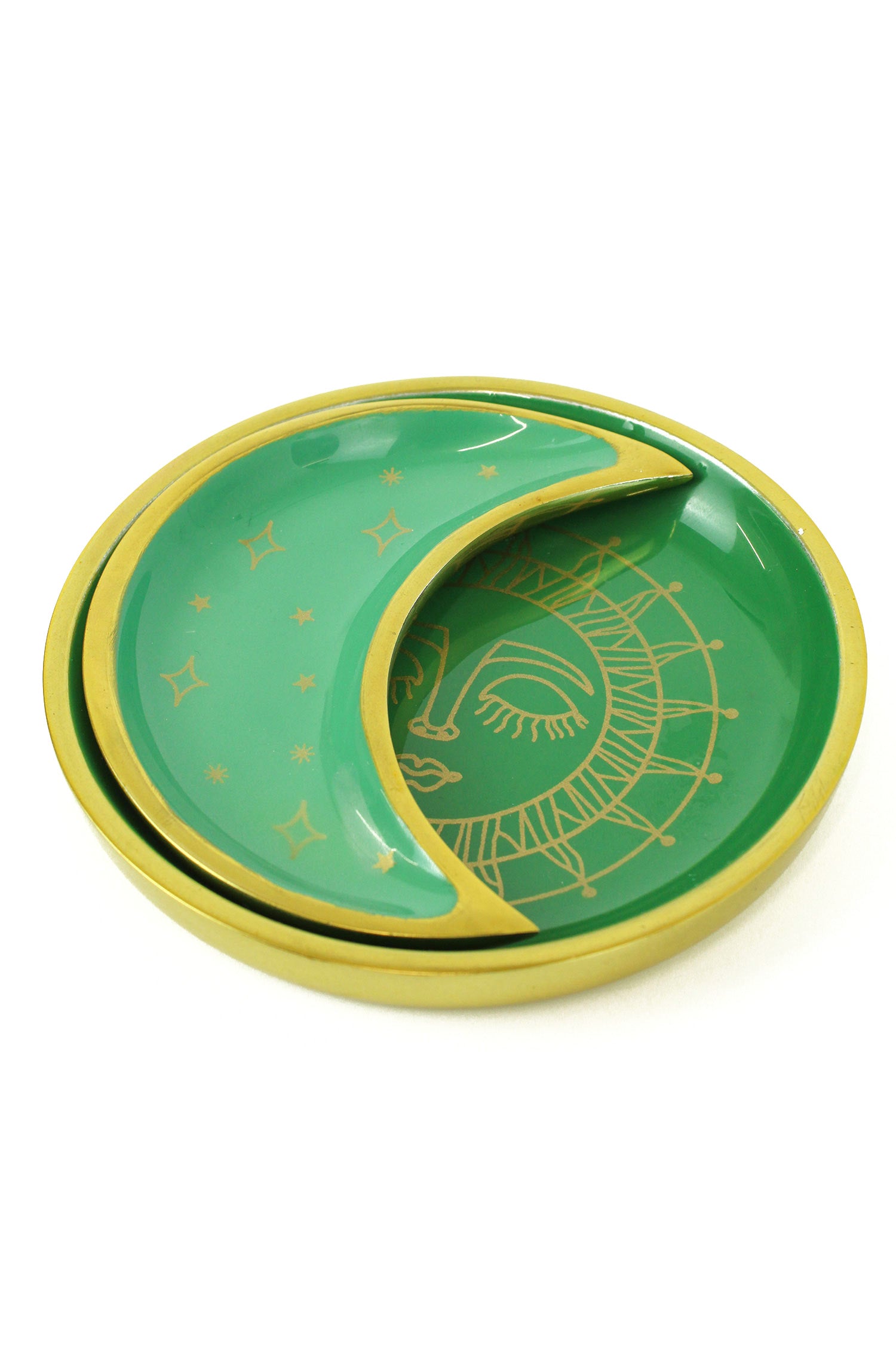 ENAMEL SUN FACE & CRESCENT MOON TRINKET DISH GREEN (8034576564440)