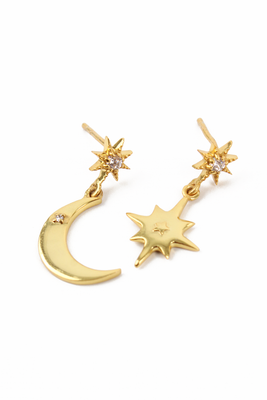 GOLD STAR & MOON ODD EARRING DROPS