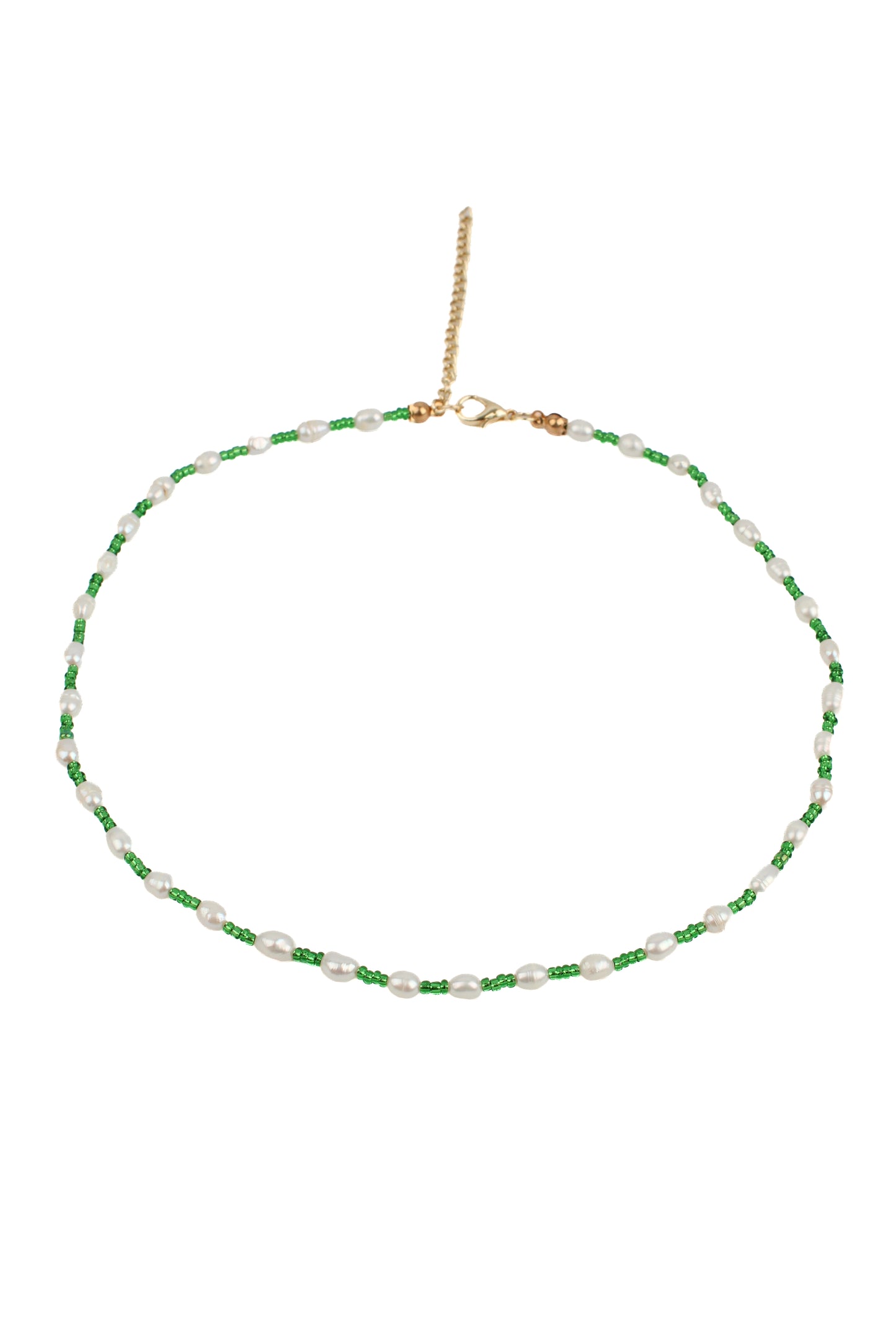 GREEN BEAD & PEARL NECKLACE