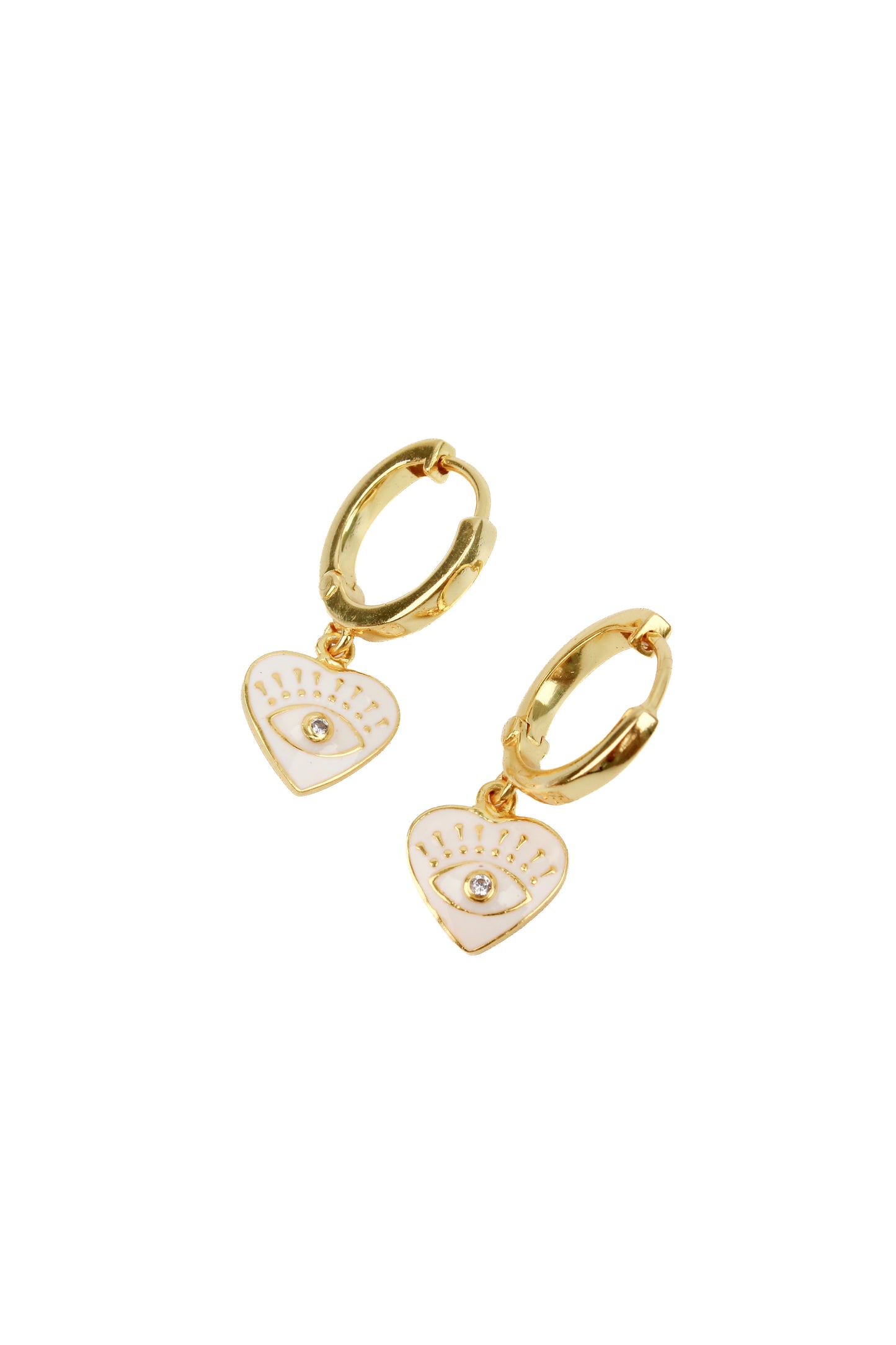 EYE HEART WHITE ENAMEL HOOPS