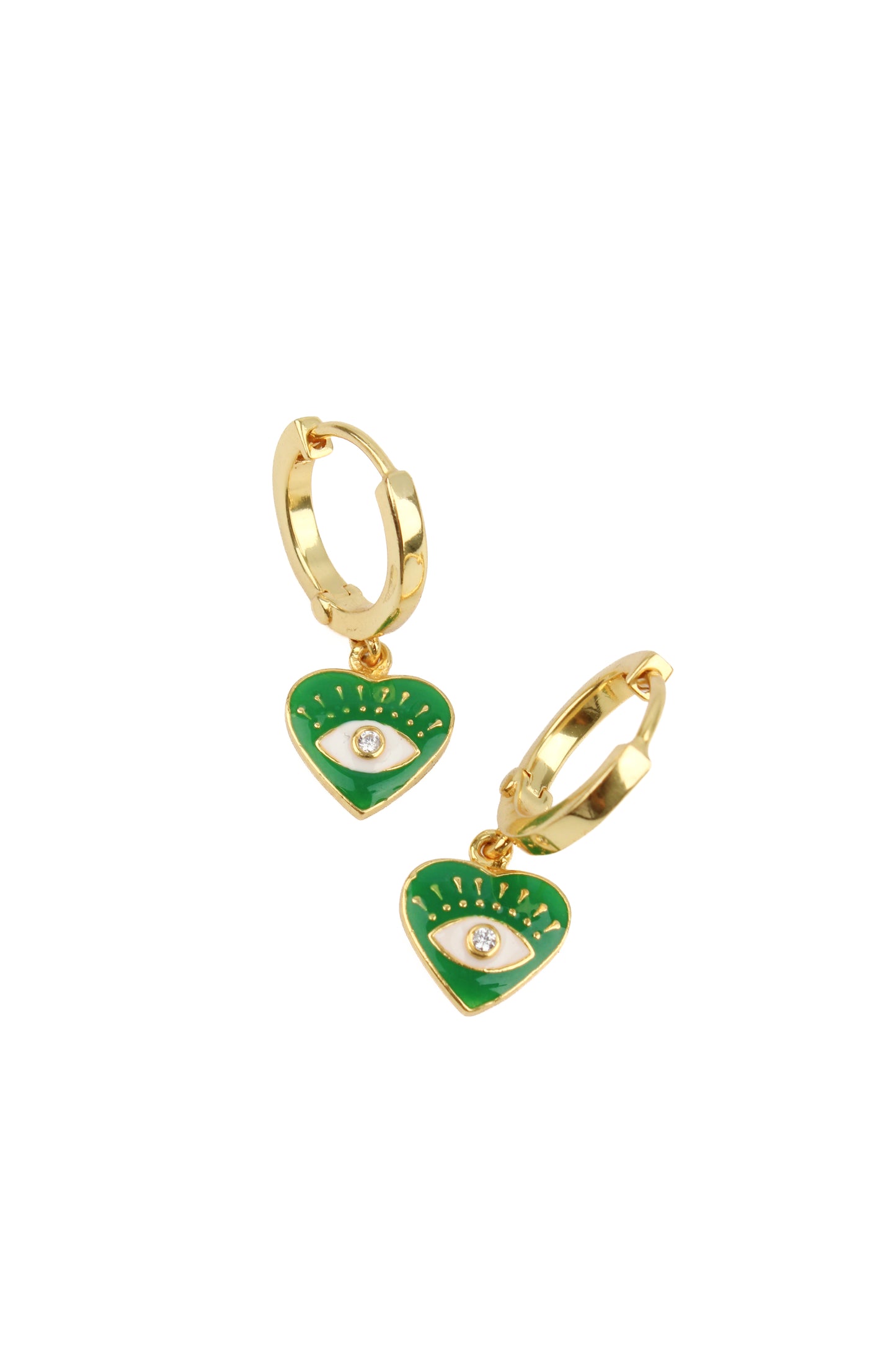 EYE HEART GREEN ENAMEL HOOPS