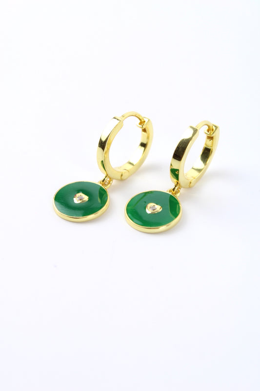 GREEN ENAMEL HEART COIN HUGGIES (6970054869179)